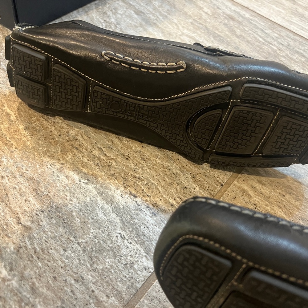 Cole Haan Black Leather Penny Loafers with White Stitching - Picture 4 of 5